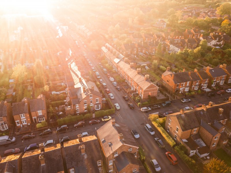 birds eye view of UK housing complex