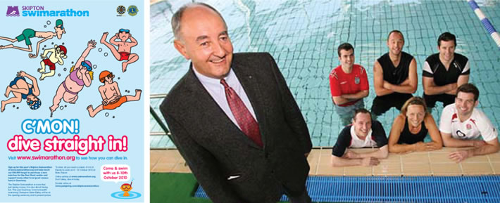 Skipton Swimarathon logos with people in pool