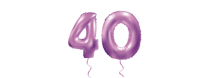 Purple balloons in the shape of the number 40